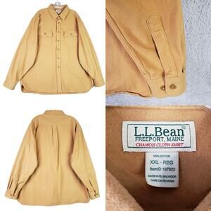 LL Bean Shirt Chamois Mens Size XXL Yellow LS Button Down Cotton Flannel